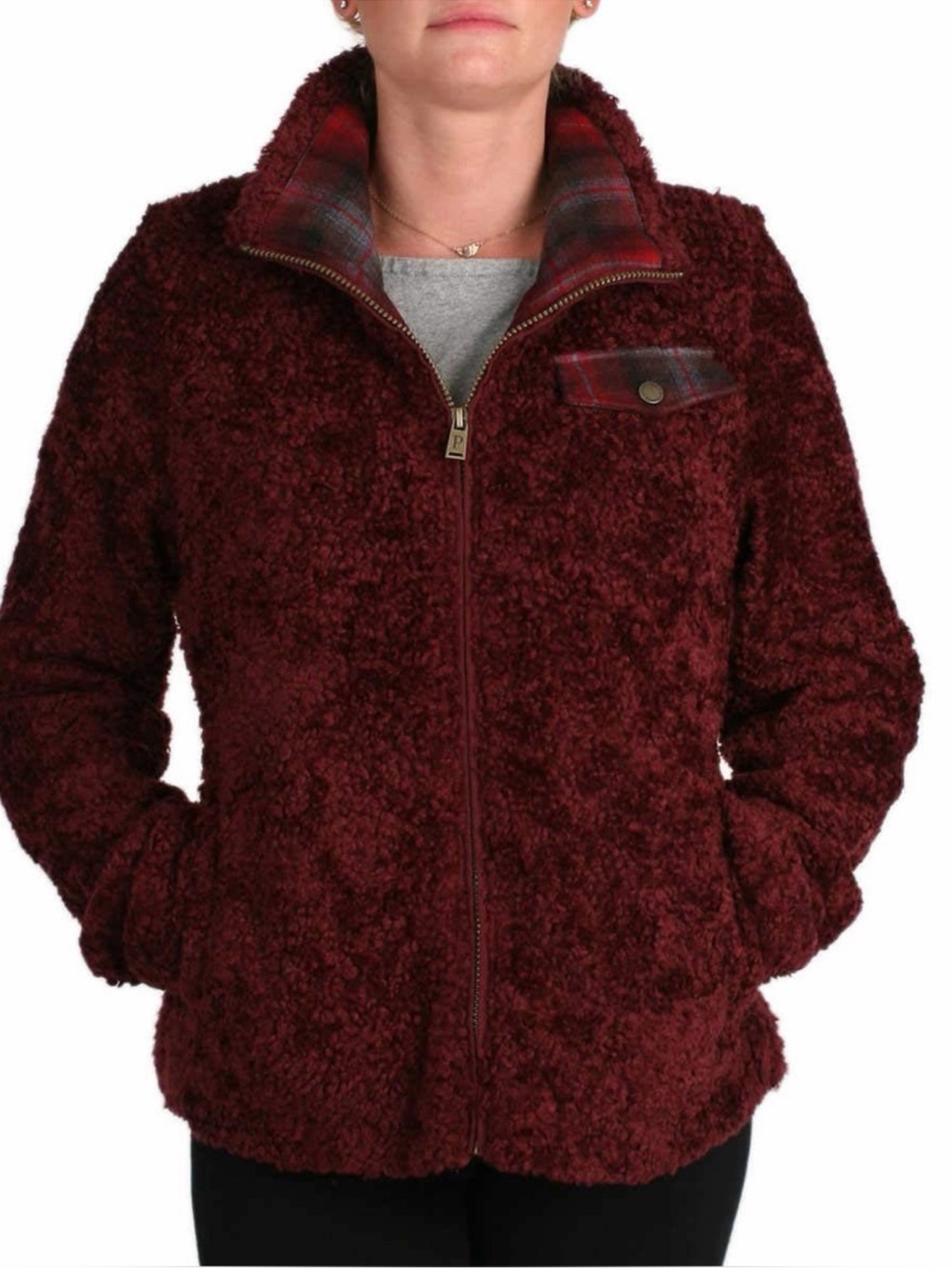 Vintage Pendleton Burgundy Teddy Fleece Plaid Jacket